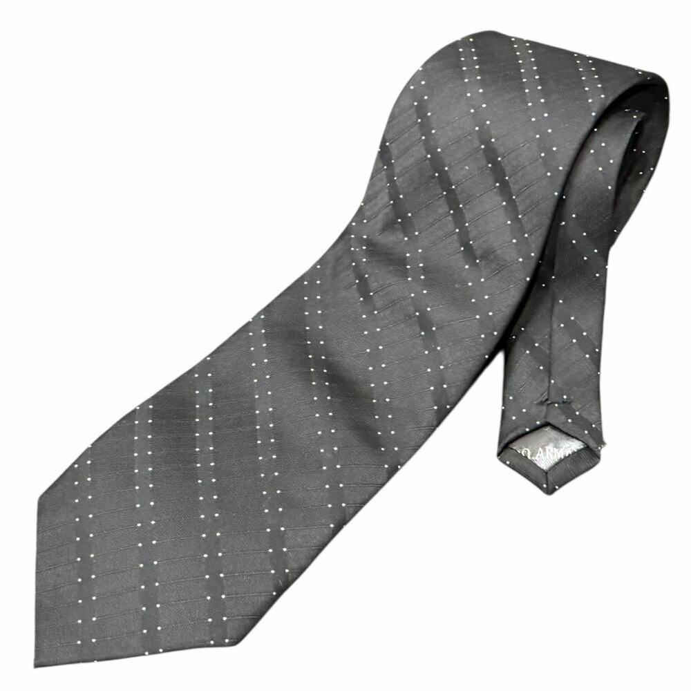 Giorgio Armani Jacquard Silk‎ Tie Mens Black White Dot Handmade Timeless Italy